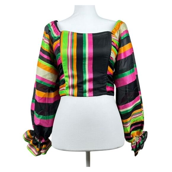 Ramy Brook Top Size 2 Striped Cropped long sleeve bustier - Picture 2 of 9